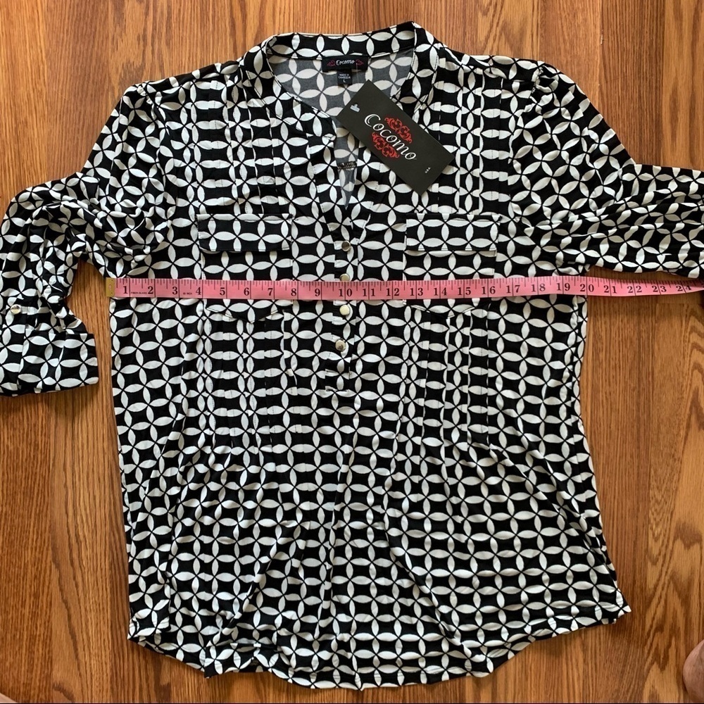 COCOMO Large 3/4 sleeve black white women’s Pintuck Blouse top shirt - Picture 12 of 14